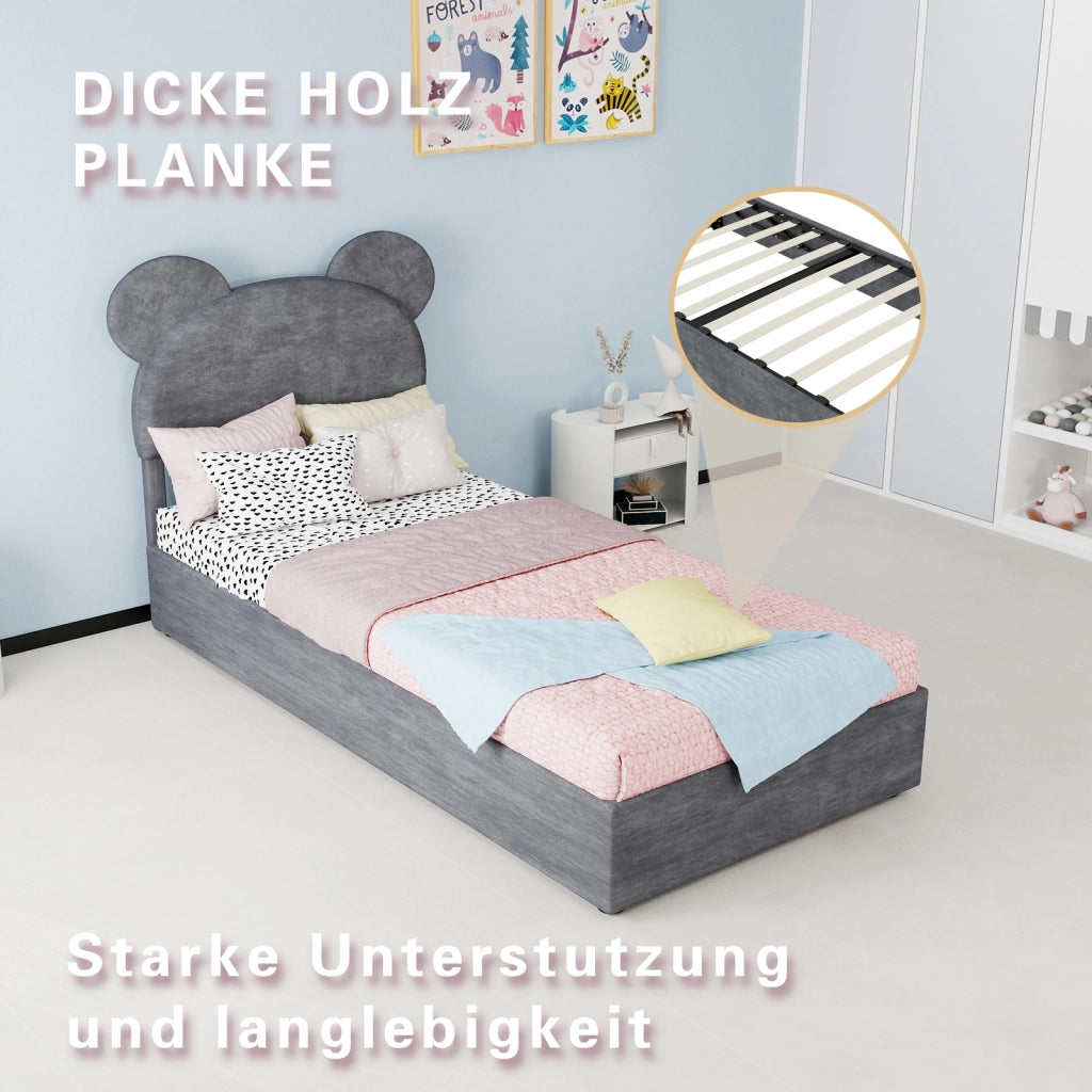 letto imbottito tessuto grigio 90 x 200 cm