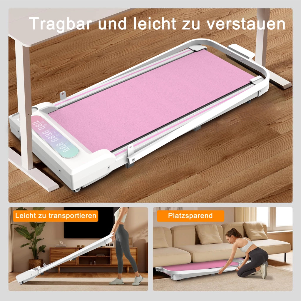Tapis roulant pieghevole 3 in 1 con corrimano rimovibili motore 2.5 PS rosa velocità 1–8 km/h portata 120 kg
