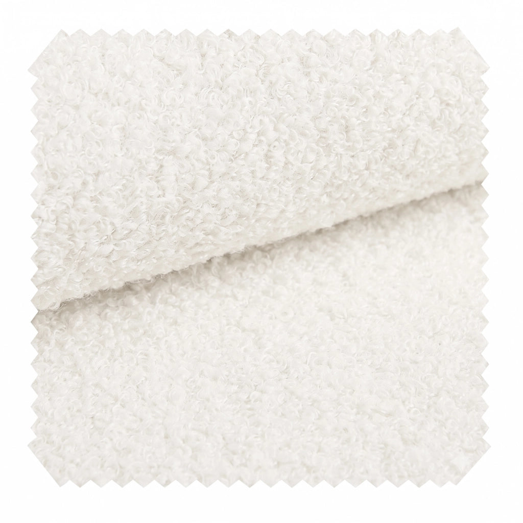 Panca contenitore 146x47x61 cm in boucl¨¦ con MDF e legno massello, bianca