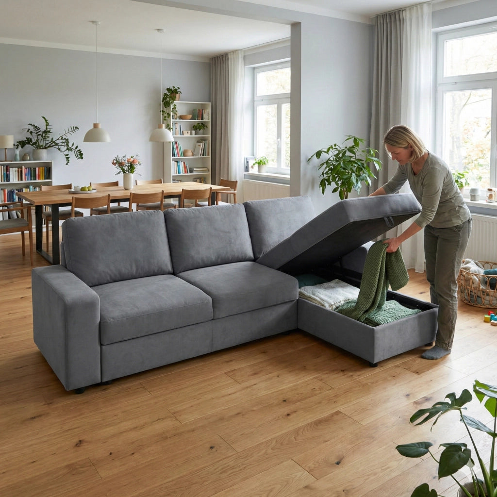 Divano Angolare con Contenitore e Ottomane ¨C Xylo ¨C Grigio