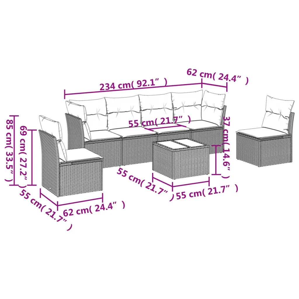 Set Divani da Giardino con Cuscini 7pz Nero Polyrattan