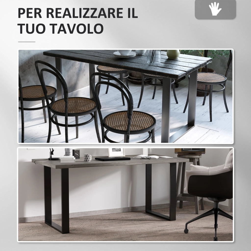 Set 2 Gambe per Tavolo Rettangolari Stile Industriale in Acciaio, Capacit¨¤ 60 kg, 60x8x72 cm, Nero