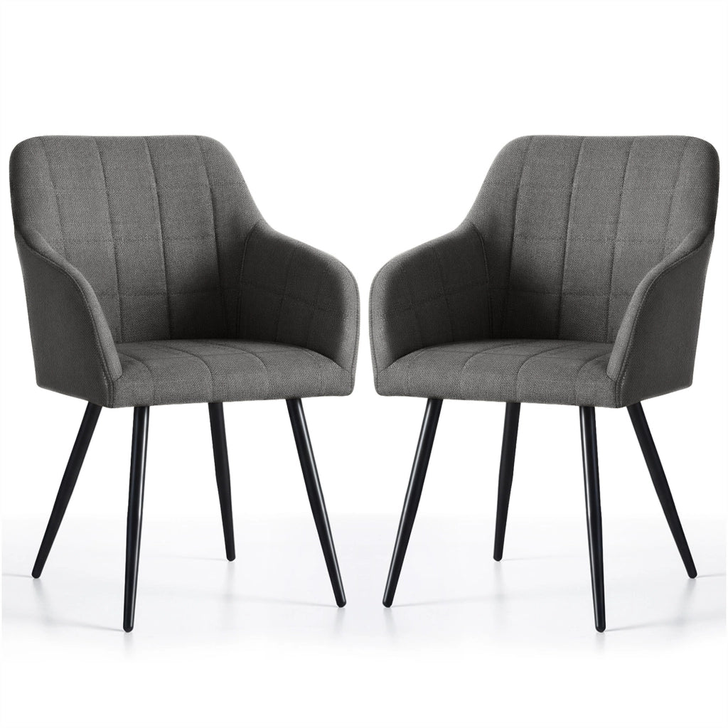 Set di 2 Sedie imbottite con cuciture quadrate LUXANO Grafite gambe nere tessuto Lumos