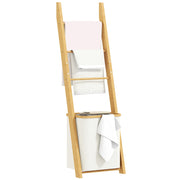 Portasciugamani a Terra in Bamb¨´ con 3 Barre e Cestino per Biancheria Estraibile 48 L Crema ¨C Minimal ¨C 42x42x160 cm