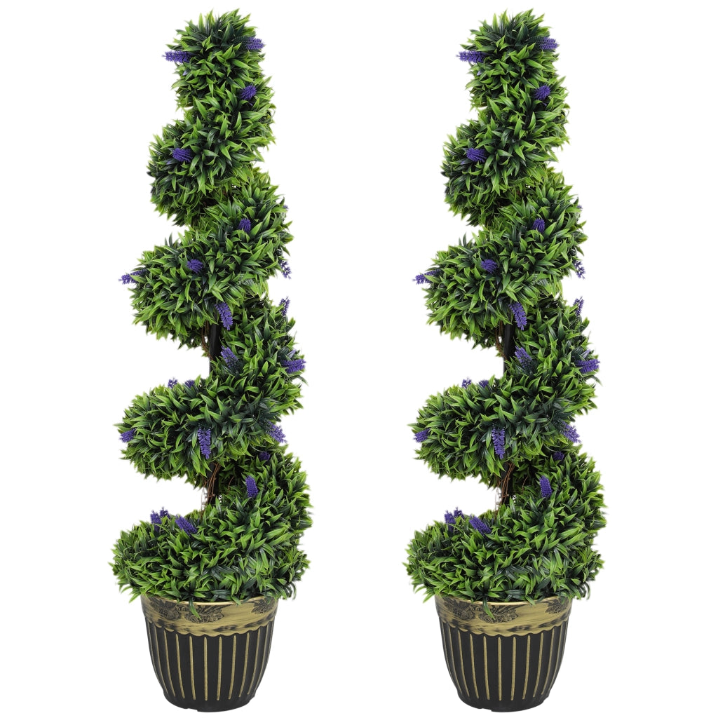 Set Piante Finte Bosso a Spirale e Lavanda ¨C Minimal ¨C Verde e Blu 115cm