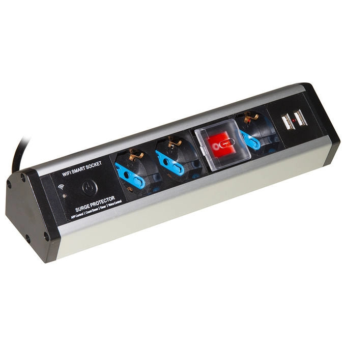 Link Multipresa Wireless 3 Porte Ita-Schuko e 2 Porte Usb Alloggiamento Alluminio Cavo 1.8mt con Spina 16A Tripolare Italiana con Interruttore