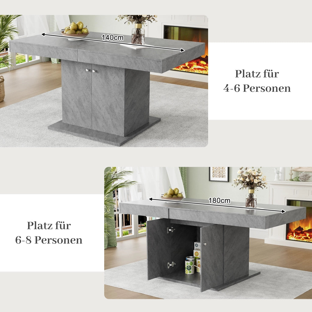Tavolo da pranzo allungabile con vano contenitore in truciolare e metallo grigio 140/180 × 80 × 76 cm