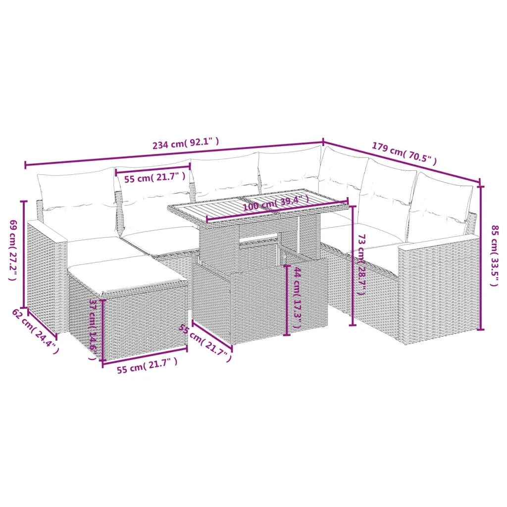 Set Divani da Giardino con Cuscini 8 pz Nero in Polyrattan 3276051