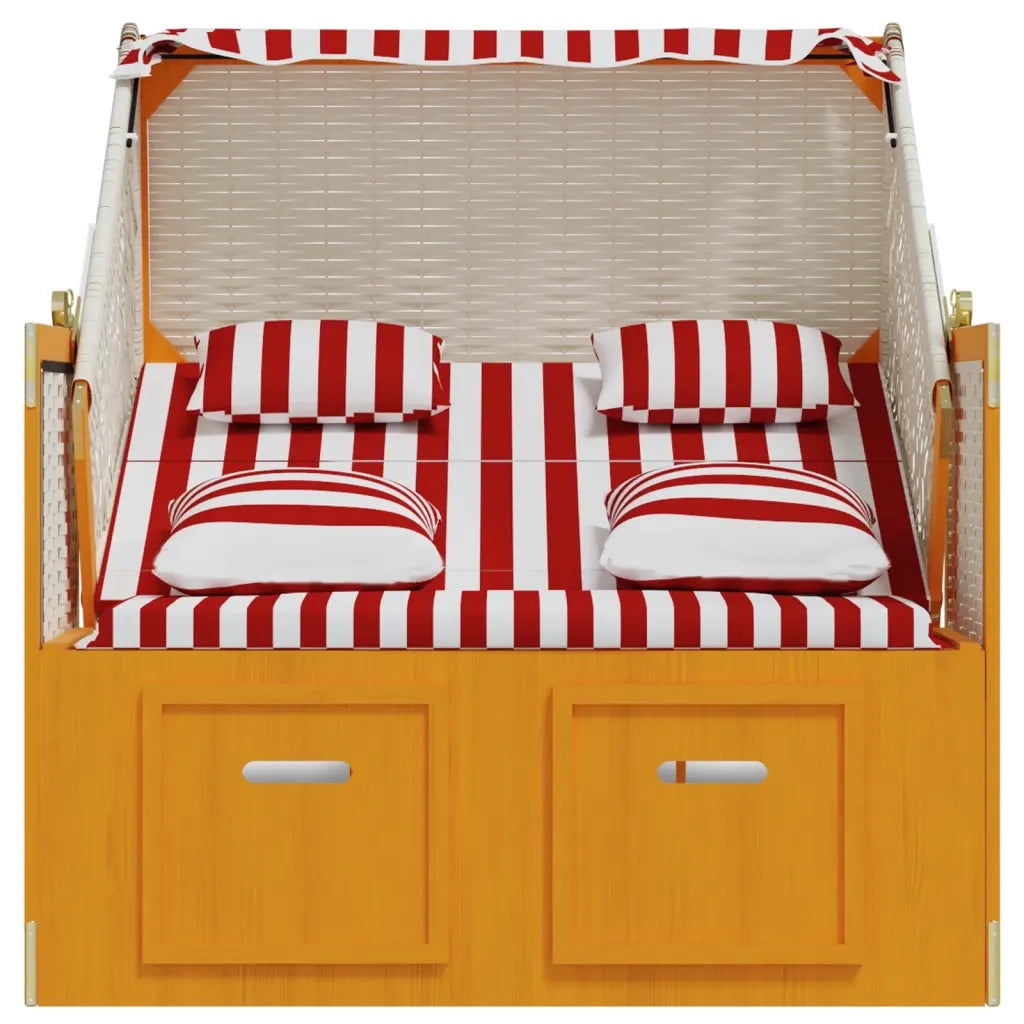Strandkorb con Cuscini Polyrattan e Legno Massello Rosso Bianco 318665