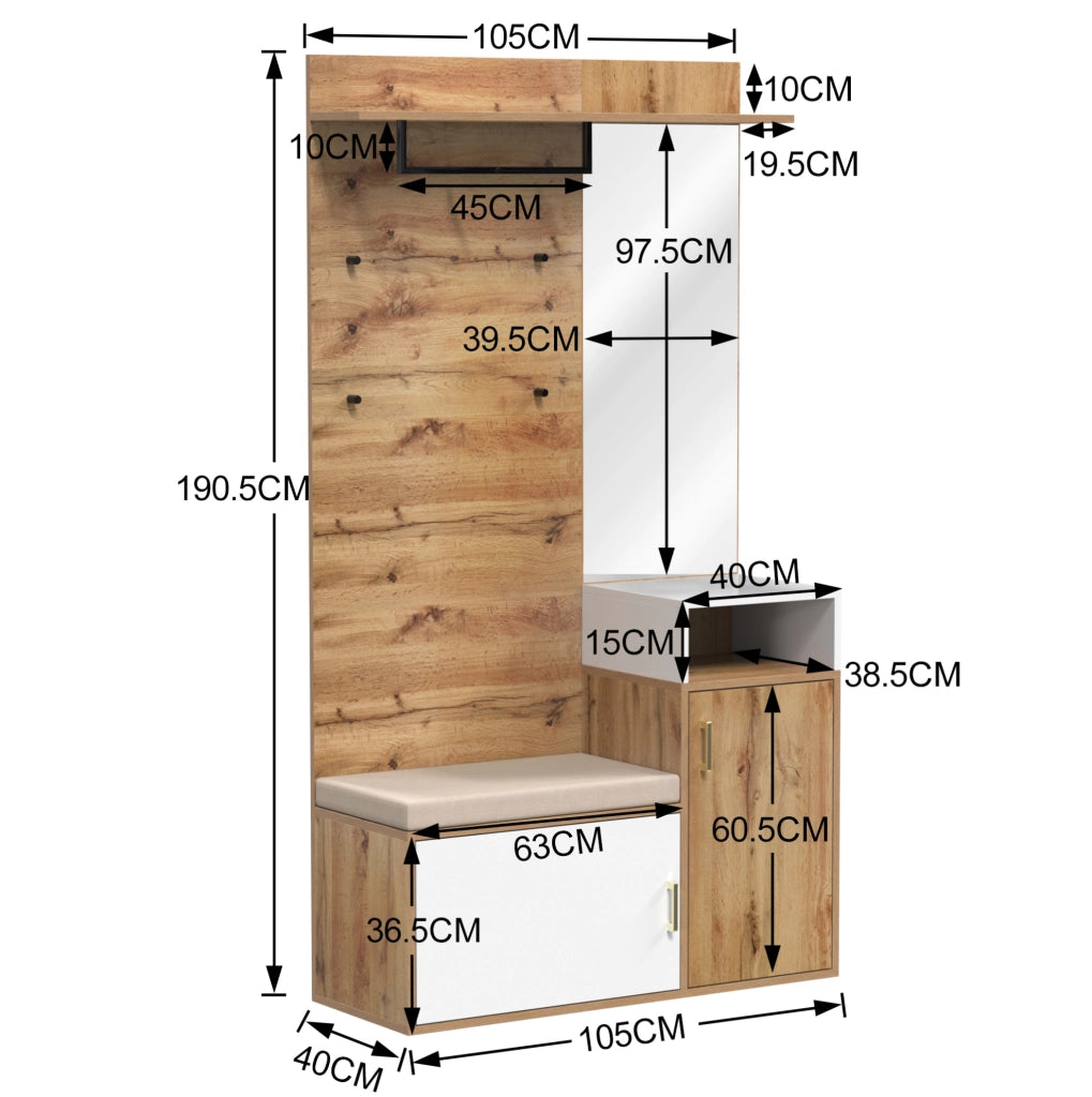 Set guardaroba ingresso bianco e legno con specchio e scarpiera