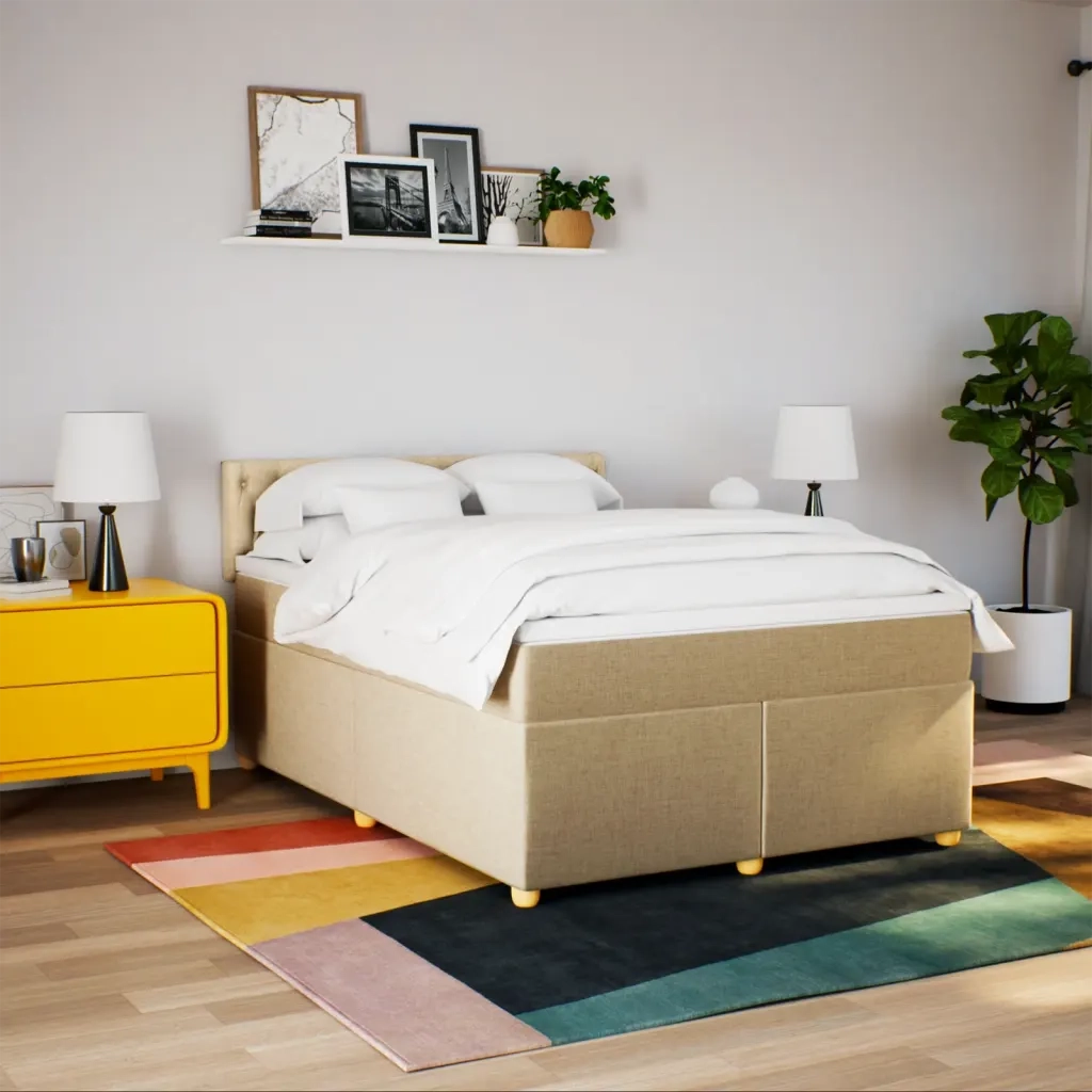 Giroletto a Molle con Materasso Crema 160x200 cm in Tessuto 3286743