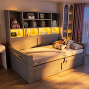 Multifunktionsbett 90x200 cm con contenitore idraulico; LED e prese; MDF; grigio