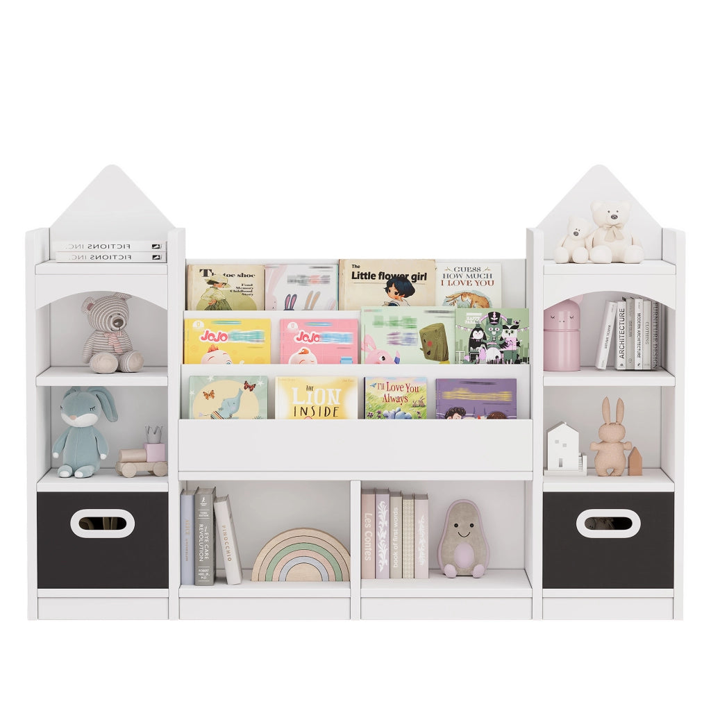 SCAFFALE per libri e giochi 130x30x90 cm Bianco con 2 box pieghevoli