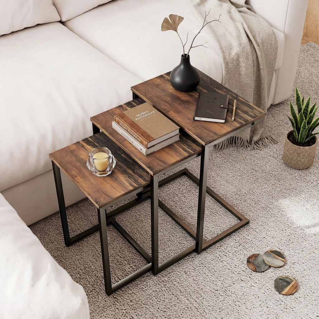 Set Tavolino da Caff¨¨ Industrial ¨C zephmum ¨C marrone+nero 45x30x60 cm
