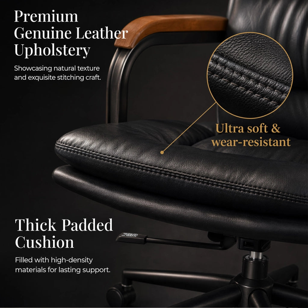 Sedia da ufficio ergonomica in pelle nera con braccioli e ruote