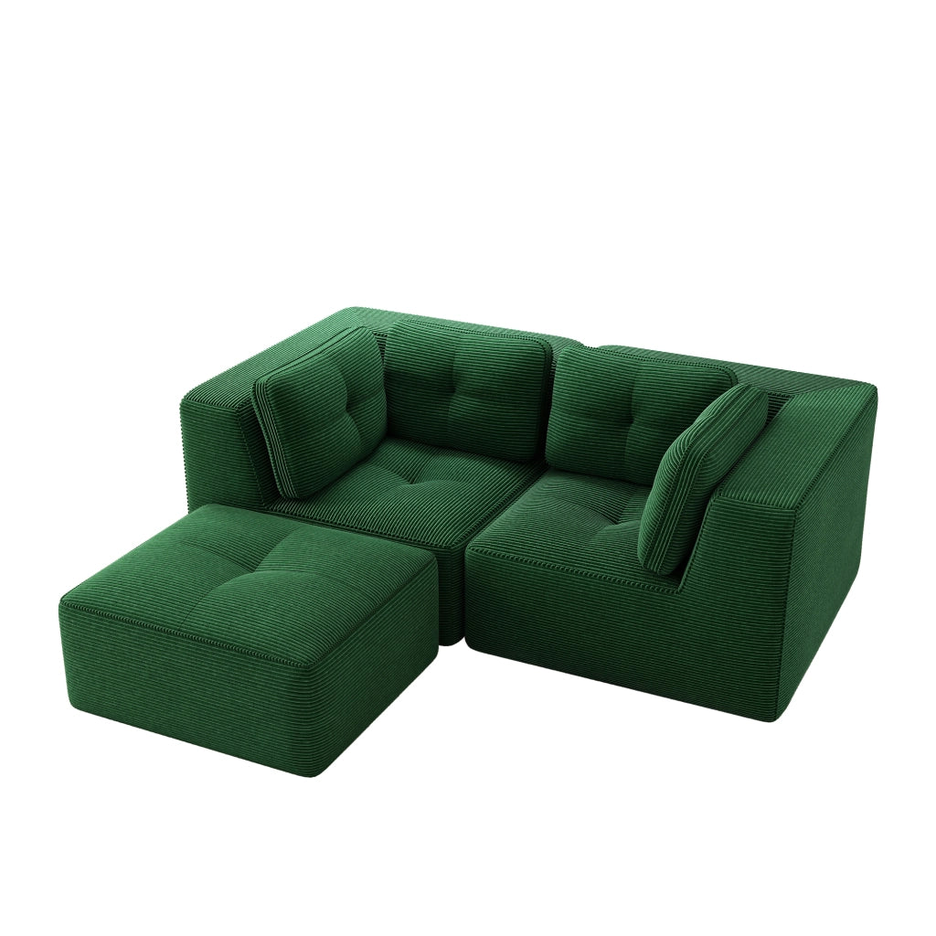 Divano Angolare Modulare 2 Posti con Poggiapiedi ¨C Xylo ¨C Verde, Tessuto, Chaise Longue