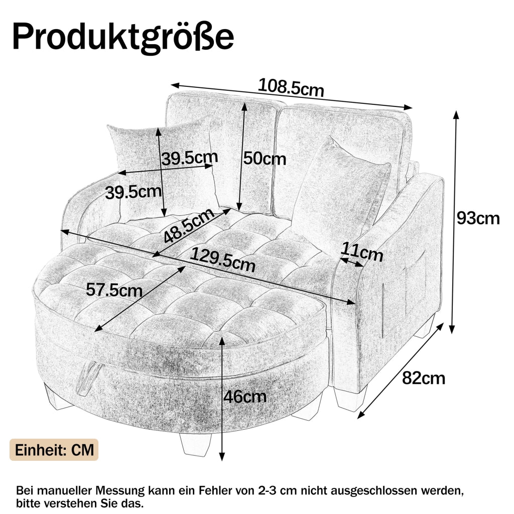 Divano letto 2 in 1 con pouf contenitore in legno di eucalipto marrone