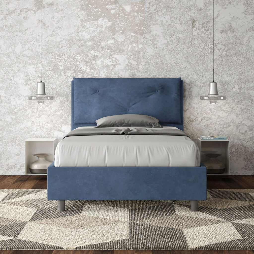 Letto 1 Piazza E Mezzo 120x210 cm con Rete Imbottito in Microfibra Appia Large Blu