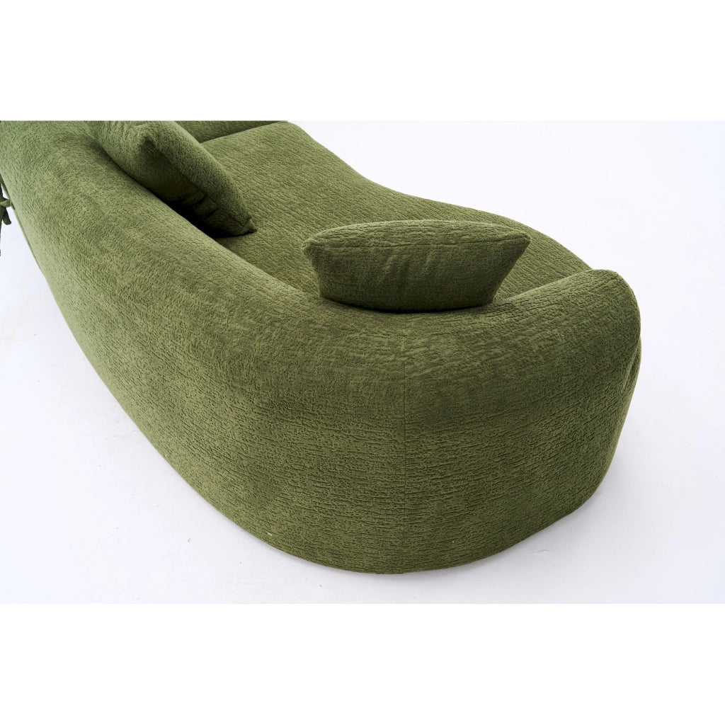 Divano curvo da 275 cm in ciniglia verde con moduli indipendenti senza montaggio