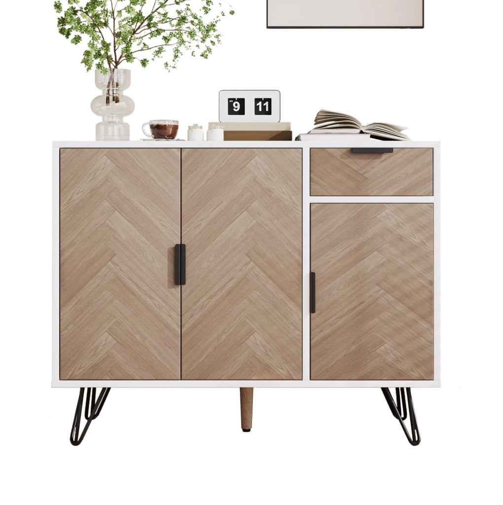 Credenza moderna bianca e effetto legno con 3 ante e cassetto