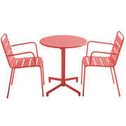 Oviala - Set tavolo da giardino e 2 poltrone in metallo rosso