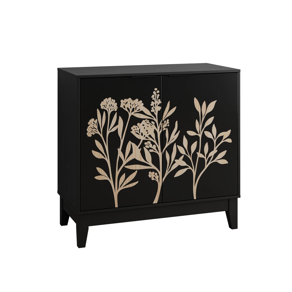 Buffet vintage 80 cm - Zephmum - con intagli, 2 ante e ripiani regolabili