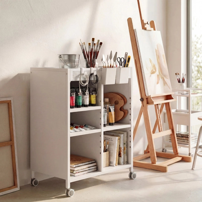 Libreria mobile 53x34x69.5 cm con ripiani regolabili in metallo bianco