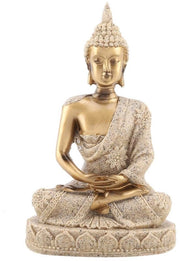 Statua di Buddha in pietra arenaria dorata - seduto - decorazione per tavolo - 11 cm