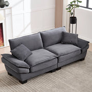 Divano a 2 posti in velluto grigio scuro 224x81x81 cm; con cuscini e braccioli
