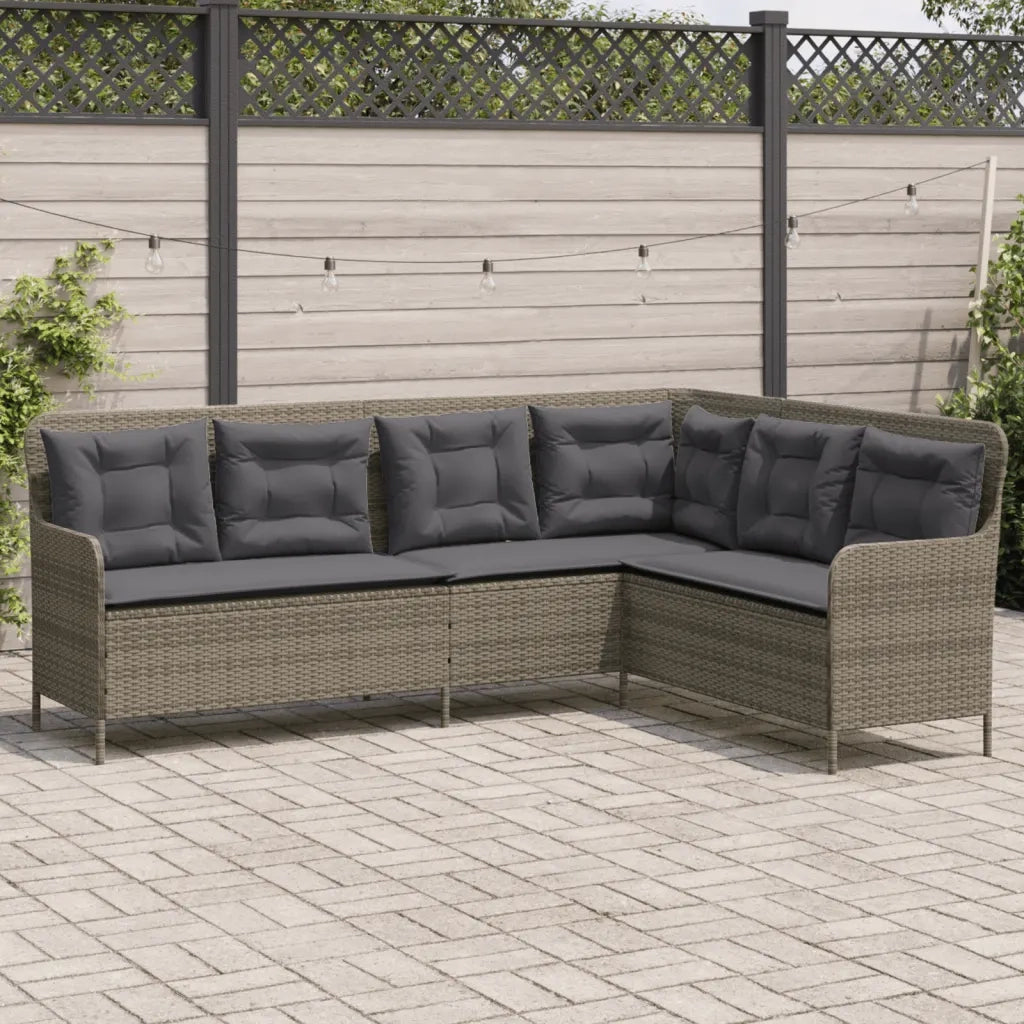 Divano da Giardino con Cuscini a L-Sofa da Giardino-Divano da esterno Grigio in Polyrattan