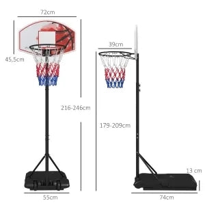 Canestro da Basket con Supporto, Altezza Regolabile 179-209 cm, Ruote, Base in Acciaio, Uso Esterno, Multicolore