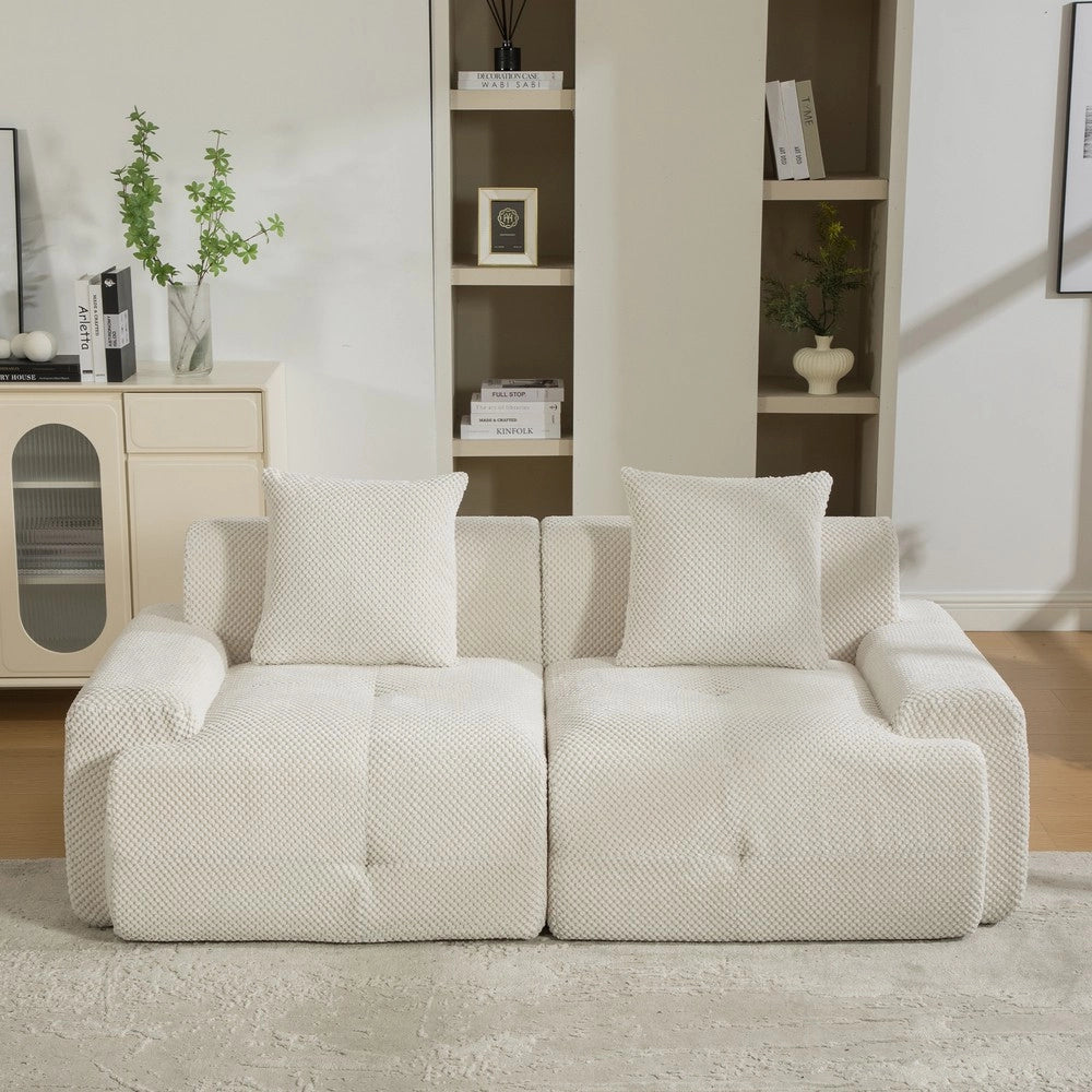 Divano Modulare in Tessuto Chenille ¨C MINIMAL ¨C Beige, Morbido, Cuscini Inclusi