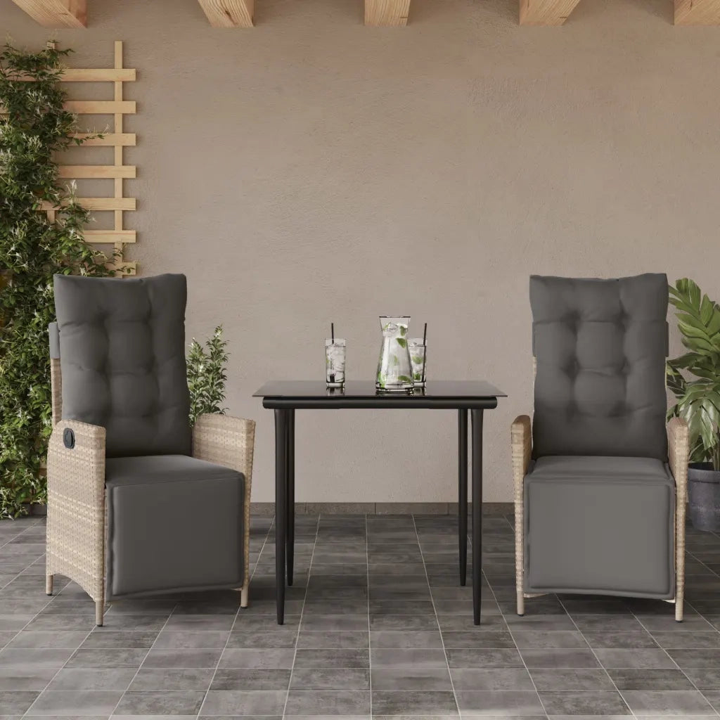 Set Pranzo da Giardino 3pz | Set Salotto da Giardino con Cuscini Grigio Chiaro Polyrattan