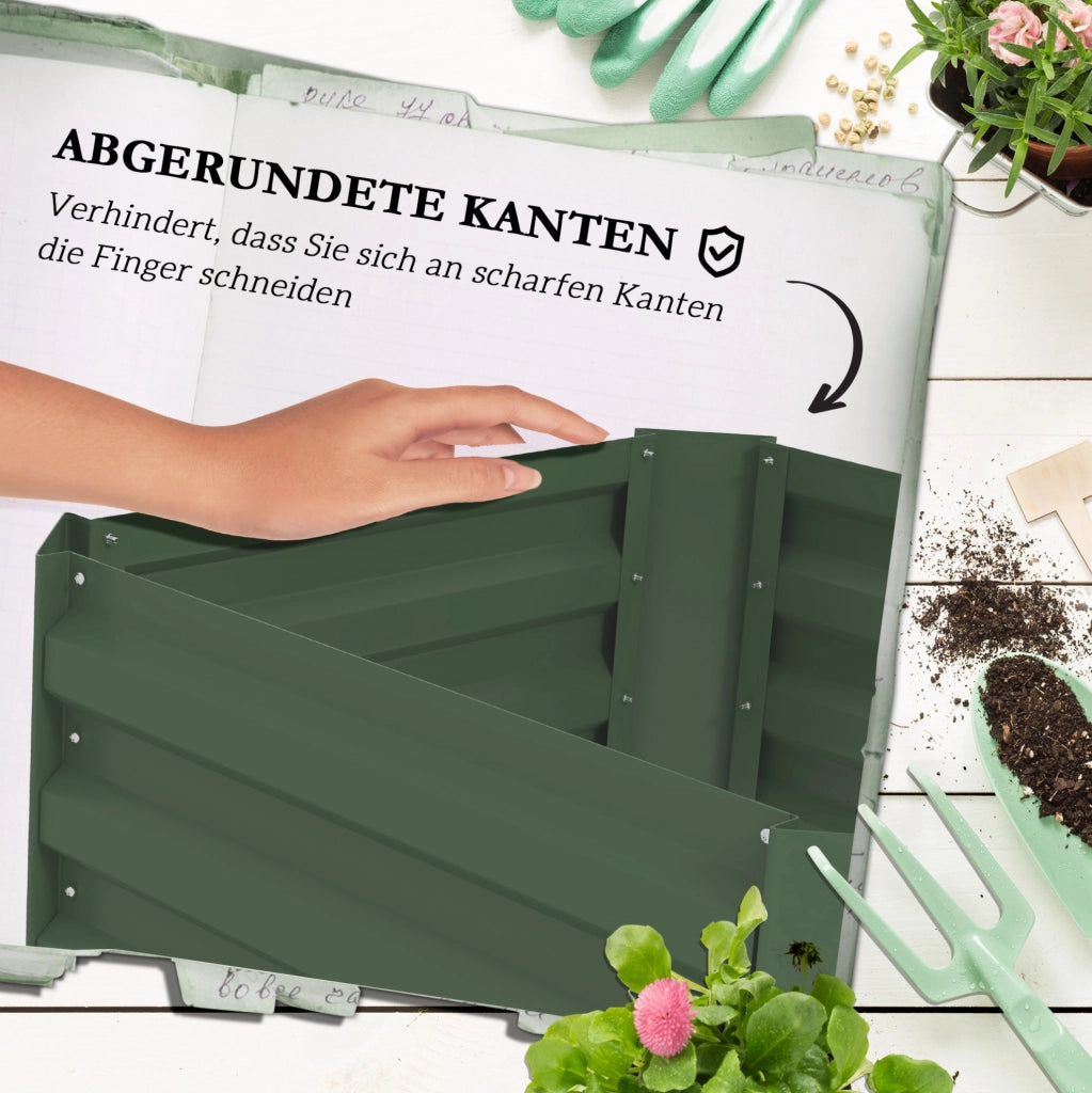 Letto rialzato con supporto per piante in acciaio zincato verde, vaso da fiori e orto per giardino e balcone