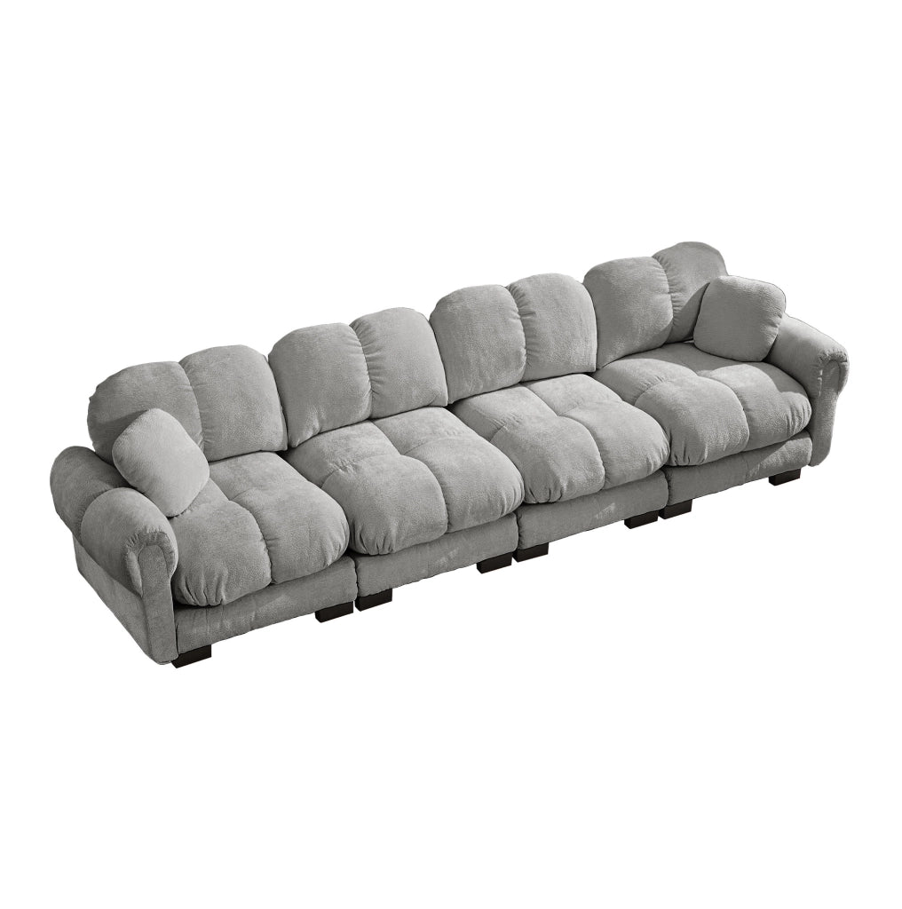 Divano modulare in chenille grigio chiaro 330x86x90 cm con cuscini imbottiti e schienale ergonomico