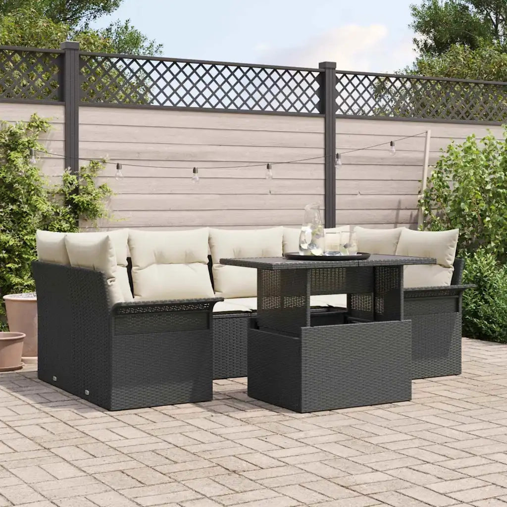 Set Divano da Giardino con cuscino 7 pcs Nero Poly Rattan 3348213