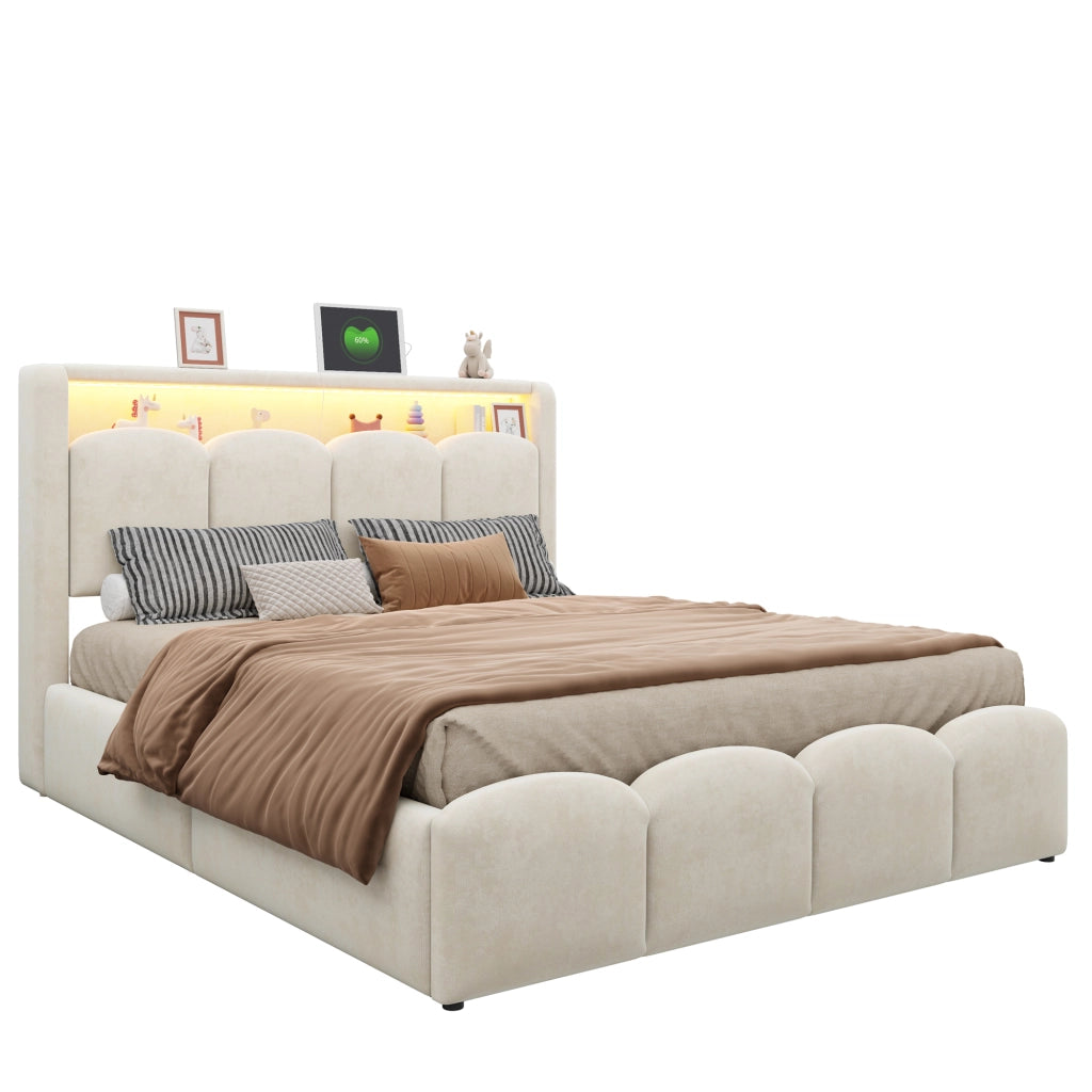 letto imbottito velluto beige 140 x 200 cm