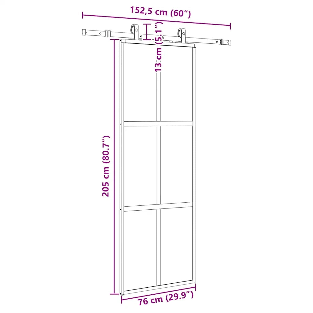Porta Scorrevole Set Ferramenta Nera 76x205 cm Vetro Temperato 3375915