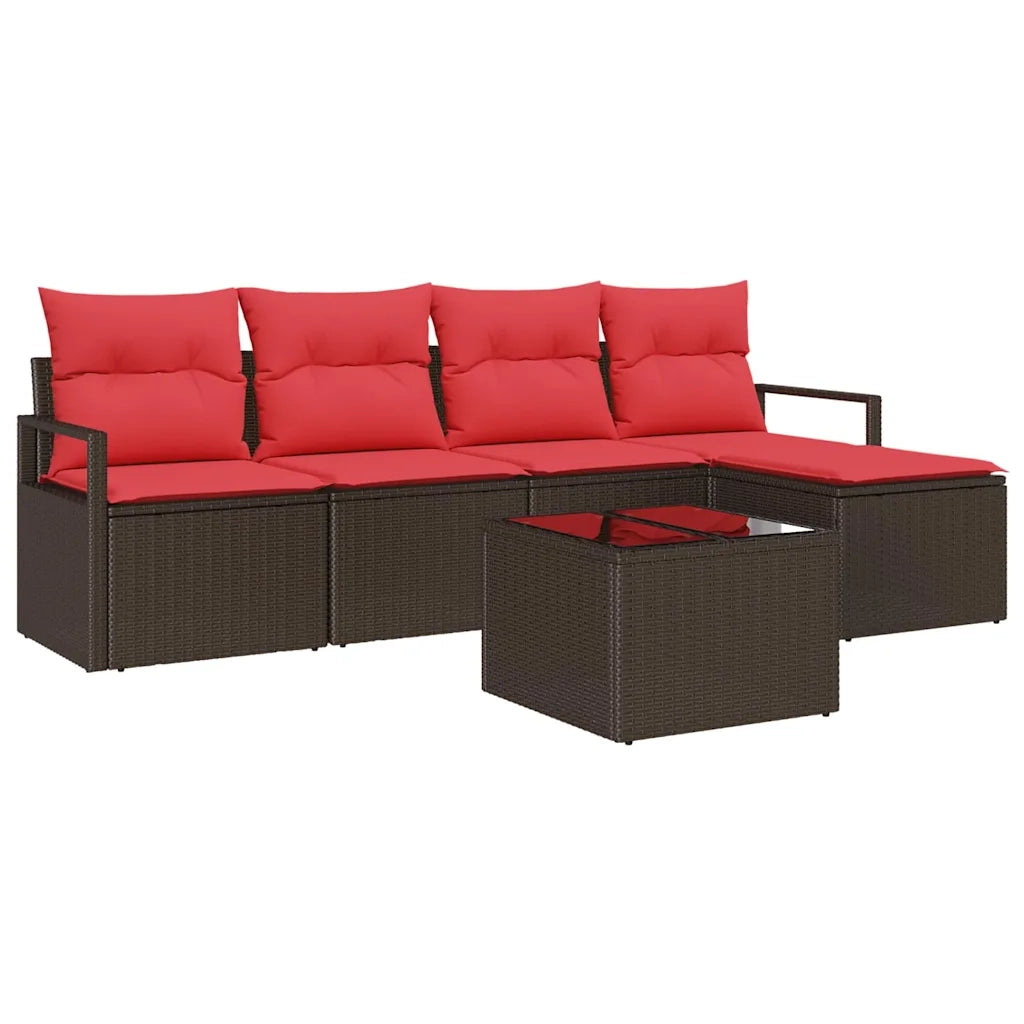 Set di divani con cuscino 6 pcs Marrone e Rosso polyrattan 3355023