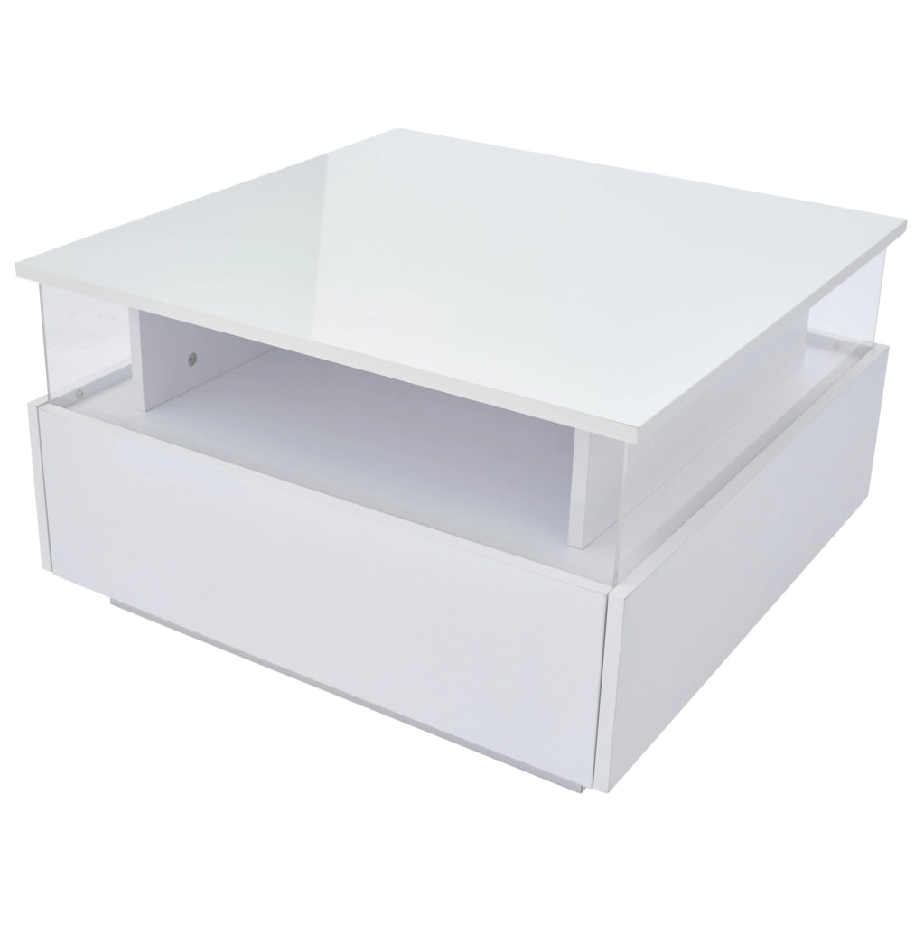 Tavolino da caff¨¨ 70x70x41 cm con LED, 2 cassetti in truciolare bianco