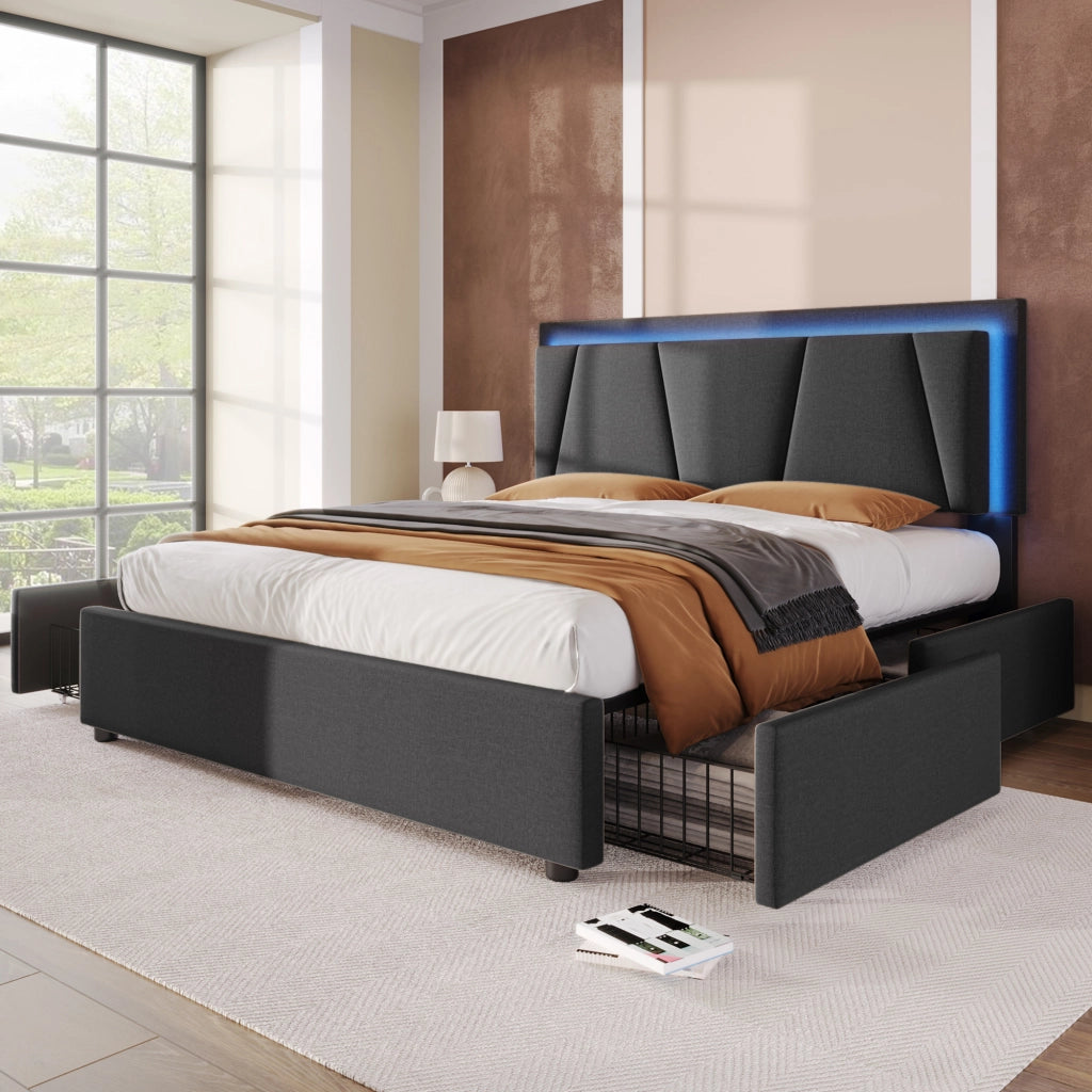letto imbottito legno grigio 160x200 cm