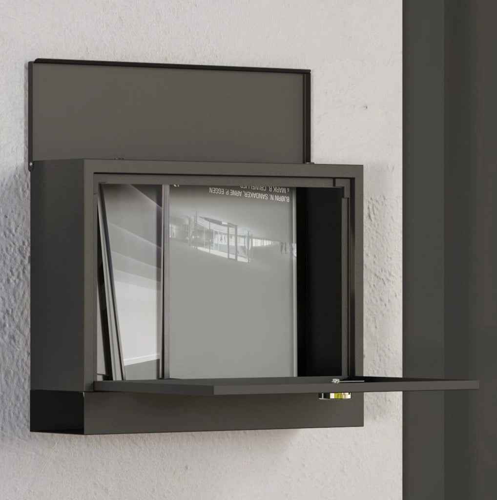Cassetta postale da parete nera in metallo 36,5x11,5x29 cm con 3 finestre e 2 chiavi