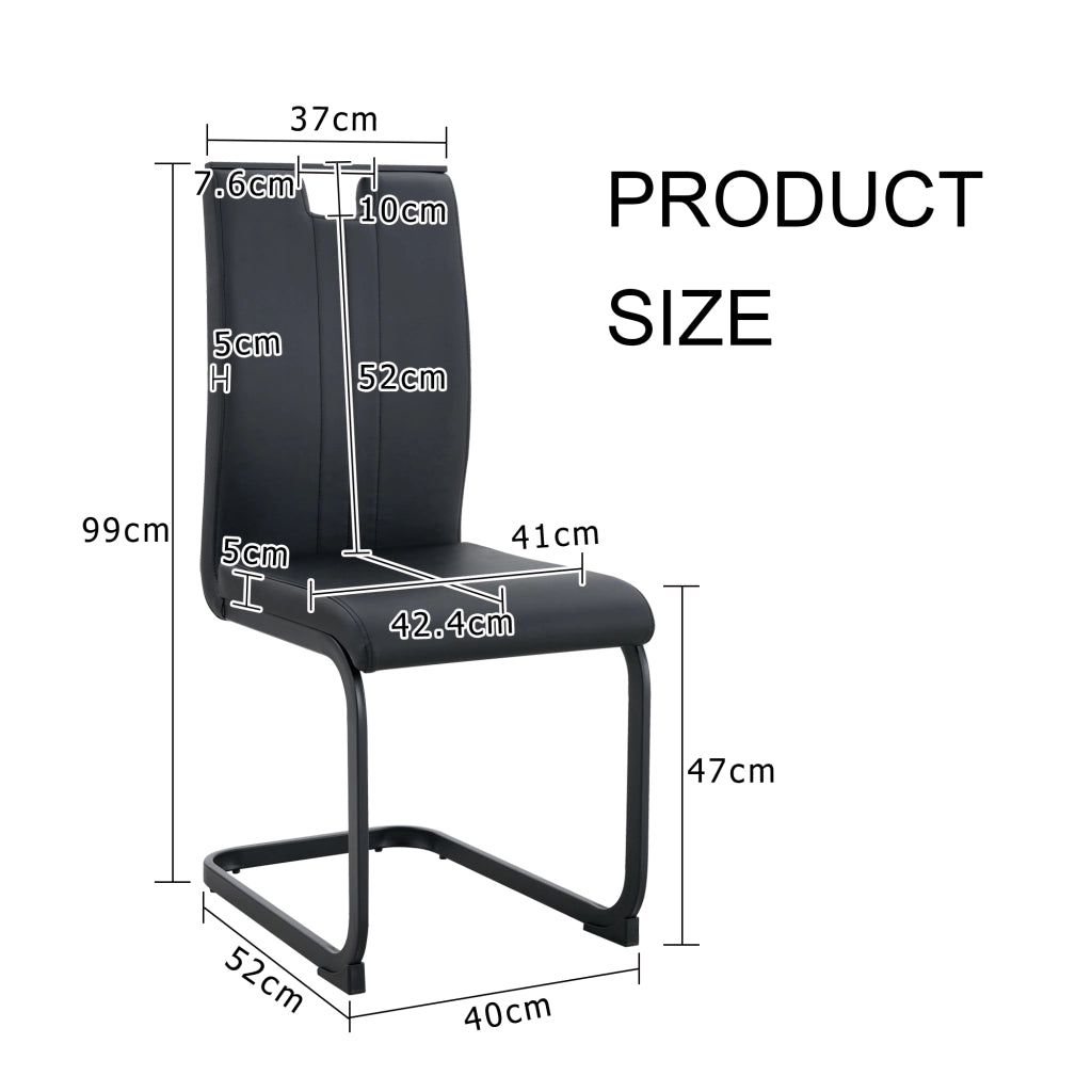Set di 2 sedie da sala da pranzo con schienale ergonomico e piedini antiscivolo in PU nero 75 × 47,5 × 44,5 cm
