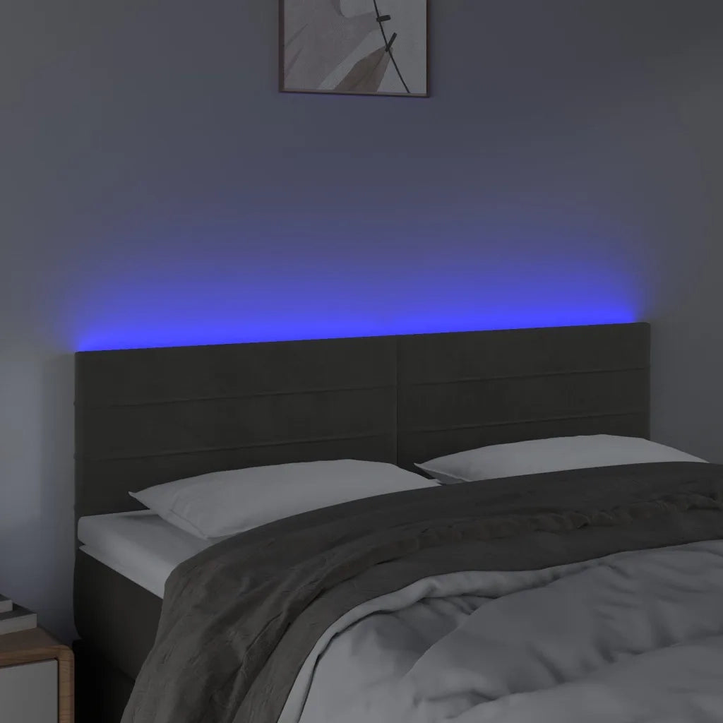 Testiera a LED Grigio Scuro 144x5x78/88 cm in Velluto 3121801