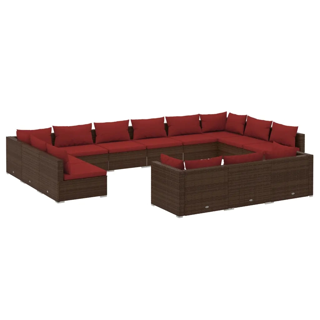 Set Divani da Giardino 13 pz con Cuscini in Polyrattan Marrone 3102107