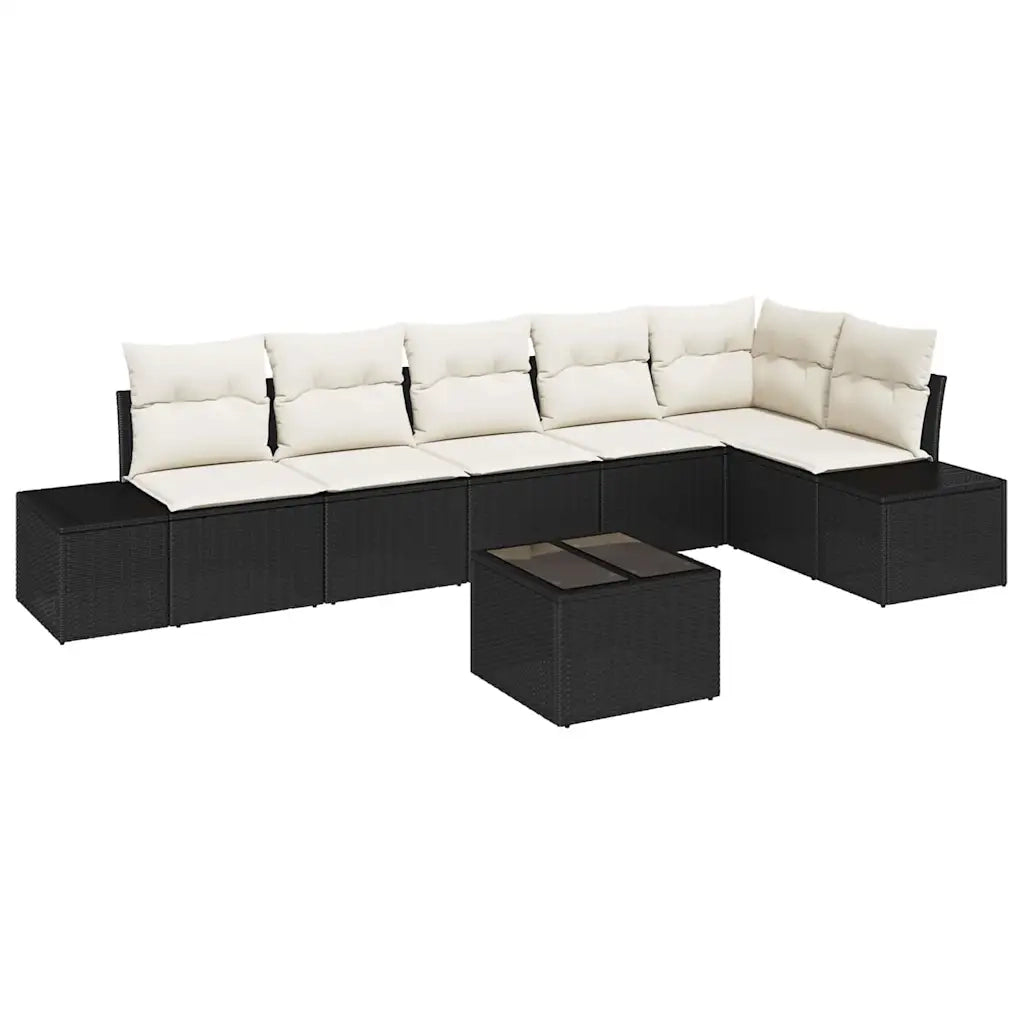 Set Divano da Giardino 7 pcs Nero e Crema polyrattan 3347087