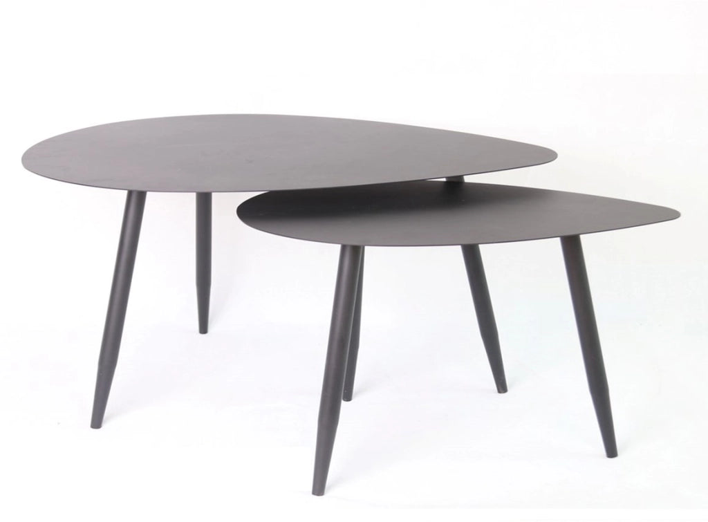 SET 2 TAVOLINI METALLO OVALI NERO ANTRACITRE DAL FINISH MATT 80X60X45 / 60X40X43