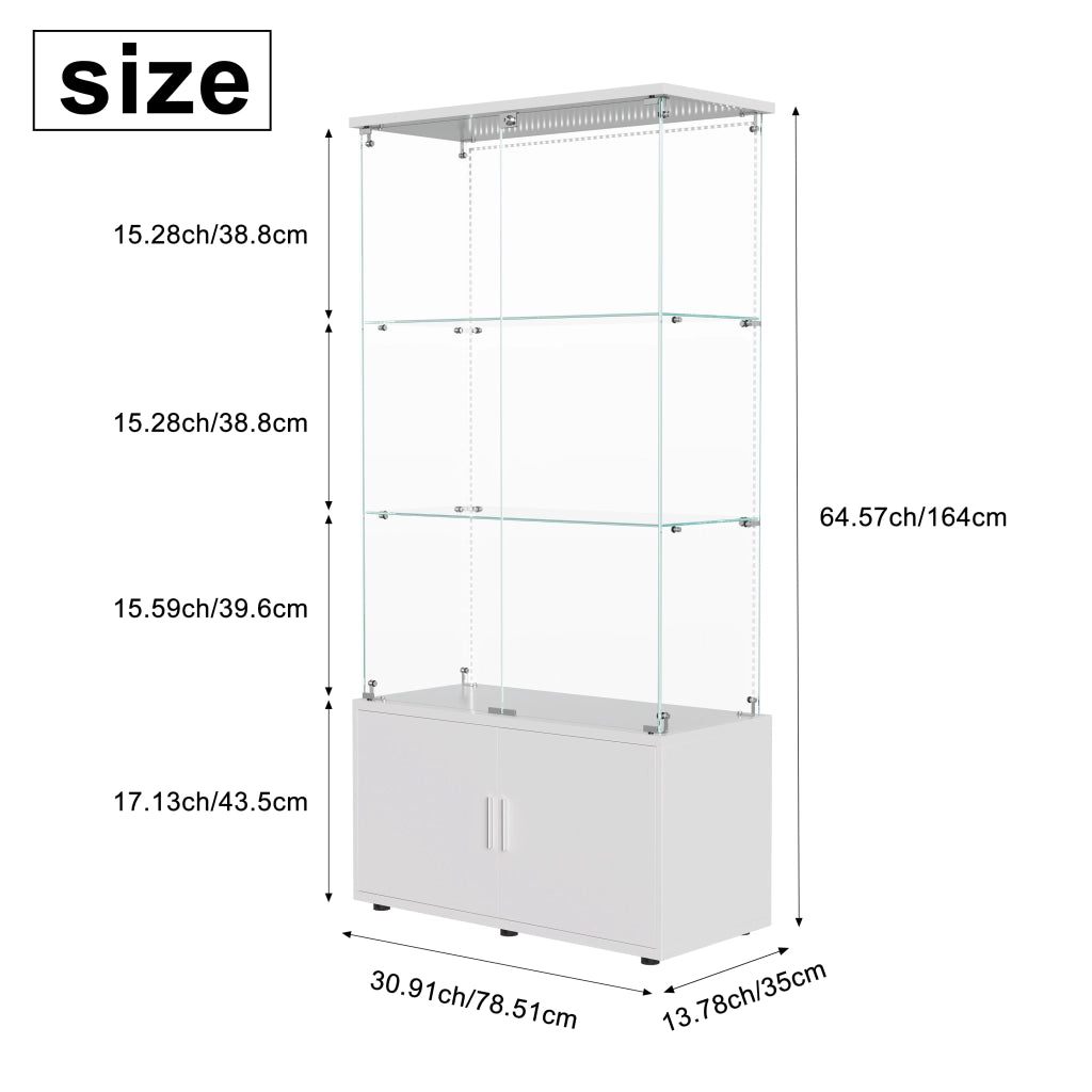 Vetrinetta Espositiva con LED;Bianco Cristalliera soggiorno  con 2 Porta e Serratura;78.5x35x164 cm;Vetro Temperato;per Casa e Ufficio