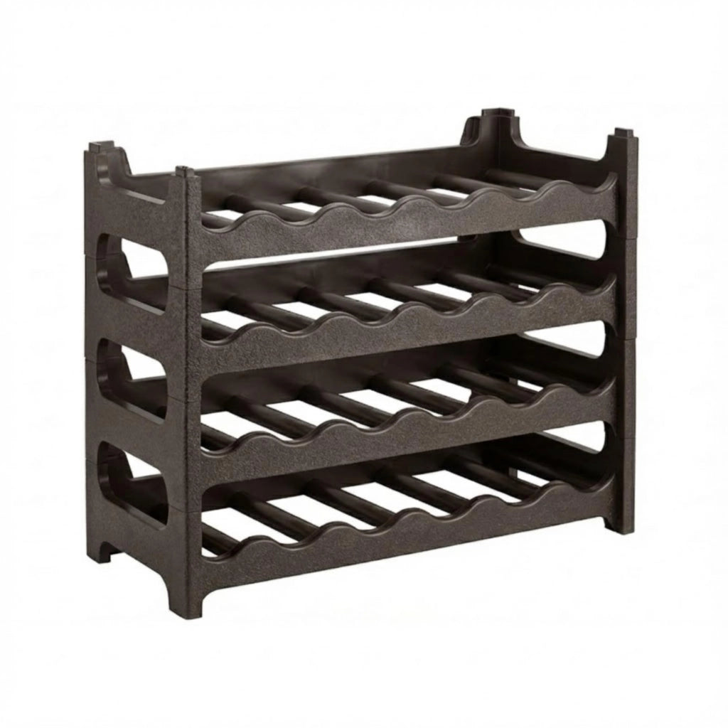 CookandSupply x TheWV Cantinetta Vino in Plastica Modulare Impilabile, Portabottiglie Effetto Pelle Martellata, 6 Bottiglie per Modulo, Scaffale Portavino Salvaspazio - Marrone Corten, 24