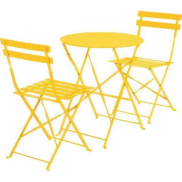 Set Bistrot Marsiglia Giallo con Tavolo e 2 Sedie Pieghevoli in Acciaio
